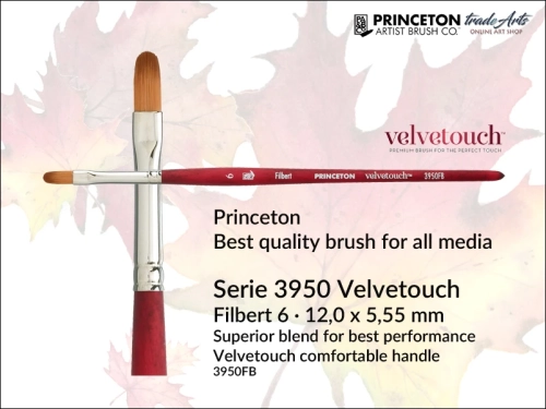 Pędzel uniwersalny płaski Princeton 3950 Velvetouch Filbert 6, pędzel do farb akrylowych płaski Princeton Velvetouch 3950 Filbert 6, pędzel uniwersalny płaski Princeton Velvetouch Filbert, pędzle płaskie Velvetouch 3950 Princeton, filbert,