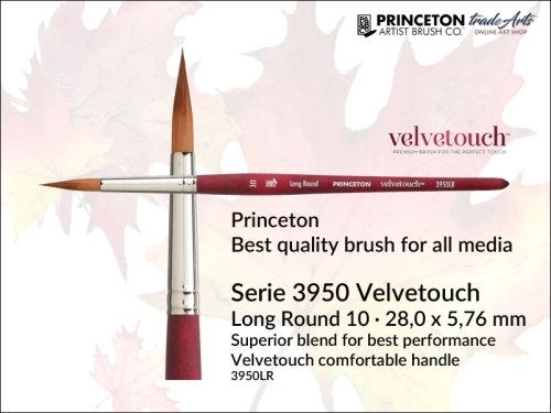 Princeton 3950 Velvetouch Round pędzel okrągły do farb akrylowych, Princeton 3950 Velvetouch Long Round pędzel okrągły do farb olejnych, Princeton 3950 Velvetouch Round pędzle okrągłe do akwareli, pędzle uniwersalne okrągłe Princeton Velvetouch,