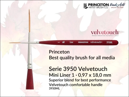 Pędzel akwarelowy okrągły Princeton 3950 Velvetouch Mini Liner 1, pędzel do farb akrylowych okrągły Princeton Velvetouch 3950 Mini Liner 1, pędzel uniwersalny okrągły Princeton Velvetouch Mini Liner 1, pędzle okrągłe Velvetouch,