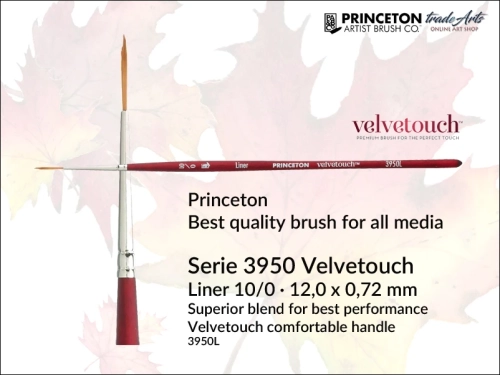 Pędzel akwarelowy okrągły Princeton 3950 Velvetouch Liner 10/0, pędzel do farb akrylowych okrągły Princeton Velvetouch 3950 Liner 10/0, pędzel uniwersalny okrągły Princeton Velvetouch  Liner 10/0, pędzle okrągłe Velvetouch 3950,