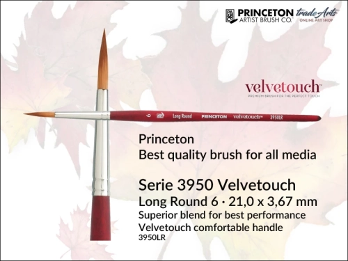 Princeton 3950 Velvetouch Round LR6 pędzel okrągły uniwersalny, Princeton 3950 Velvetouch Round LR6 pędzel okrągły do farb olejnych, Princeton 3950 Velvetouch Round LR6 pędzle okrągłe do akwareli, Princeton Velvetouch,