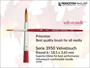 Pędzel uniwersalny okrągły  Princeton Velvetouch 3950 Synthetic Blend Round, rozmiar  6