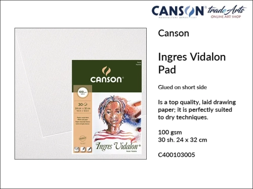 Canson Ingres Vidalon 100 gsm Glued Pad 24x32 cm, blok klejony Ingres Vidalon White do pasteli i rysunku, Ingres Vidalon White prążkowany 24x32 cm, Ingres Vidalon blok klejony do rysunku i szkicu, bloki kolorowe Mi-Teintes, techniki suche, pastele suche,