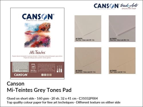 Canson Mi-Teintes Grey Tones 160 gsm Glued  Pad 32x41 cm, blok klejony Grey Tones do pasteli i rysunku Mi-Teintes 32x41 cm, Mi-Teintes blok klejony Grey Tones do rysunku i szkicu, bloki kolorowe Mi-Teintes, pastele suche, szkicowanie, rysunek,