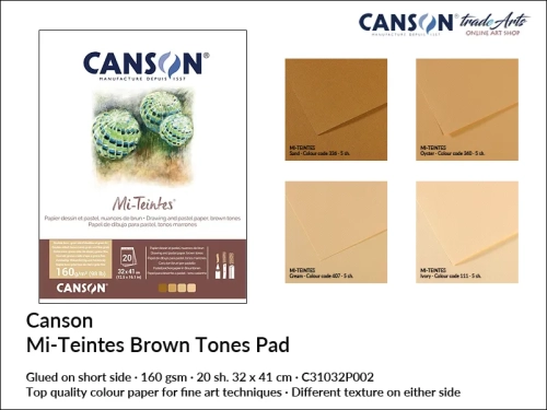 Canson Mi-Teintes Brown Tones 160 gsm Glued  Pad 32x41 cm, blok klejony Brown Tones do pasteli i rysunku Mi-Teintes 32x41 cm, Mi-Teintes blok klejony Brown Tones do rysunku i szkicu, bloki kolorowe Mi-Teintes, pastele suche, szkicowanie, rysunek,