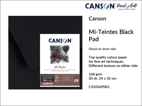 Canson Mi-Teintes 160 gsm Glued Black Pad 32x41 cm, blok klejony  czarny do pasteli i rysunku Mi-Teintes 32x41 cm, Mi-Teintes blok klejony czarny do rysunku i szkicu, bloki kolorowe Mi-Teintes, pastele suche, szkicowanie, rysunek, Canson Mi-Teintes,