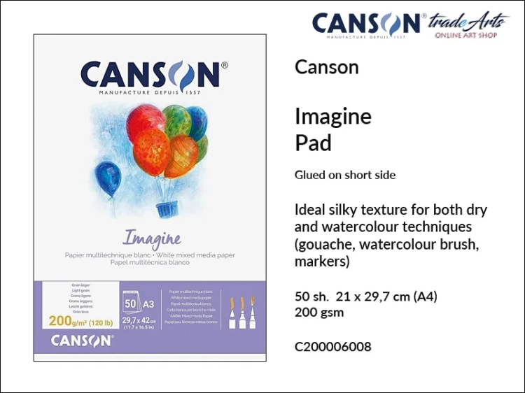Canson Imagine Light Grain A4 200 gsm Pad, blok to technik mieszanych A4 200 gsm Canson Imagine, bloki do technik mieszanych Canson, Canson Imagine blok A4  do technik mieszanych, bloki, Canson,