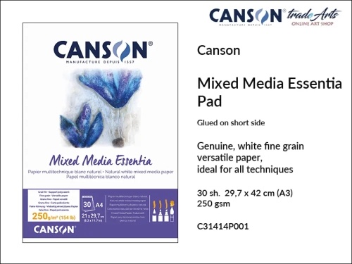Canson Mixed Media Essentia Fine Grain A3 250 gsm Pad, blok to technik mieszanych A3 250 gsm Canson Mixed Media Essentia, bloki do technik mieszanych Canson, Canson Mixed Media Essentia blok A3  do technik mieszanych, bloki, Canson,