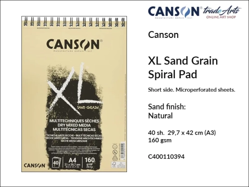 Canson XL Sand Grain Natural Spiral Short Side Pad A3, Canson  XL Sand Grain Natural blok do rysunku spirala krótki bok A3, blok do szkicu na spirali krótki bok A3 Canson XL Sand Grain, bloki do rysunku i szkicu A3 spirala Canson
