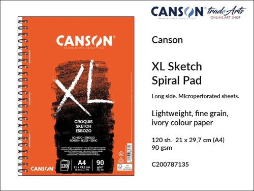 Canson XL Sketching Spiral Long Side Pad A4, Canson  XL Sketching  blok do szkicu spirala długi bok A4 blok do szkicu na spirali  długi bok A4 Canson XL Sketching, bloki do rysunku i szkicu długi bok A4 spirala Canson, rysunek, bloki do szkicu,
