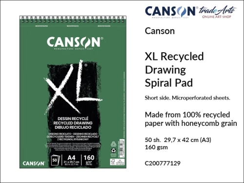Canson XL Recycled Drawing Spiral Pad A3, Canson  XL Recycled Drawing blok do rysunku recykling spirala A3, blok rysunkowy recykling na spirali A3 Canson XL Recycled Drawing, bloki do rysunku i szkicu A3 spirala Canson, rysunek, bloki do szkicu,