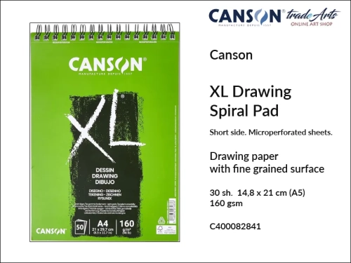 Canson XL Drawing Spiral Pad A5, Canson  XL Drawing blok do rysunku spirala A5, blok rysunkowy na spirali A5 Canson XL Drawing, bloki do rysunku i szkicu A5 spirala Canson, rysunek, bloki, bloki do szkicu, tradearts,