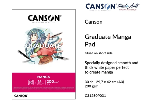 Canson Graduate Manga Glued Pad A3, Canson  Graduate Manga blok do mangi klejony A3, blok klejony do mangi A3 Canson Graduate Manga, bloki do mangi Canson Graduate Manga, markery, pisaki, tusz, atrament, manga, blok do mangi,