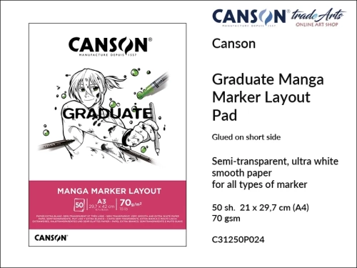 Canson Graduate Manga Marker Layout Glued Pad A4, Canson  Graduate Manga Marker Layout klejony blok  A4, blok klejony A4 Canson Graduate Manga Marker Layout, bloki do markerów Canson Graduate, markery, pisaki, tusz, atrament,