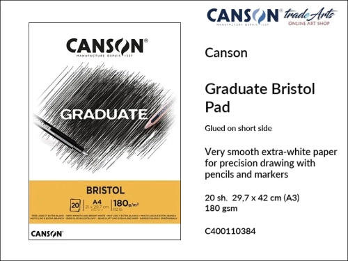 Canson Graduate Bristol Glued Short Side Pad A3, Canson  Graduate Bristol  blok do rysunku klejony krótki bok  A3, blok bristol klejony A3 Canson Graduate Bristol, bloki bristol klejone Canson Graduate Bristol, rysunek, bloki, bristol, tradearts,