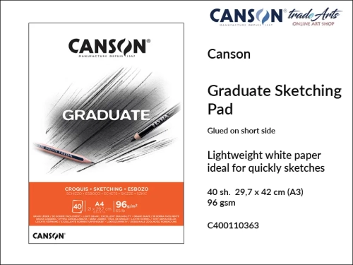 Canson Graduate Sketching Glued Pad A3, Canson  Graduate Sketching blok do szkicu biały klejony A3, blok do szkicu biały klejony A3 Canson Graduate Sketching, bloki do rysunku i szkicu A3 klejone Canson Sketching, rysunek, szkic, szkicowanie,