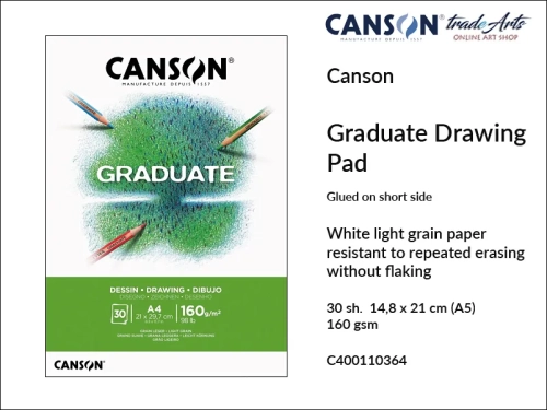 Canson Graduate Drawing Glued Pad A5, Canson  XL Drawing blok do rysunku klejony A5, blok rysunkowy klejony A5 Canson Graduate Drawing, bloki do rysunku i szkicu A5 klejone Canson, rysunek, bloki, bloki do szkicu, tradearts,