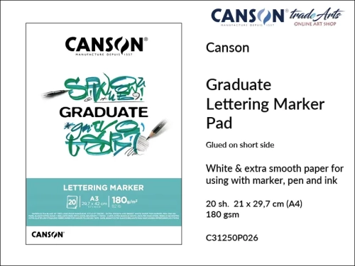 Canson Graduate Lettering Marker Glued Pad A4, Canson Graduate Lettering Marker blok do liternictwa klejony A4, blok do liternictwa klejony A4 Canson Lettering Marker, bloki do liternictwa i grafiki A4 klejony Canson Lettering, liternictwo,