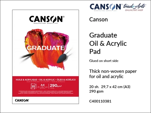 Canson Graduate Oil &amp; Acrylic Glued Pad A3, Canson  Graduate olej + akryl blok klejony A3, blok olej + akryl klejony A3 Canson Graduate Oil &amp; Acrylic, bloki akryl + olej klejone Canson, farby olejne, farby akrylowe bloki, bloki Canson Graduate