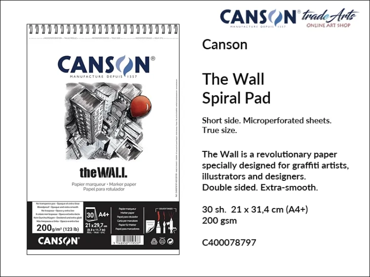 Canson The Wall Spiral Pad A4+, Canson The Wall blok do graffiti i markerów na spirali A4+, blok do graffiti na spirali A4+ Canson The Wall, bloki do graffiti Canson The Wall, markery, pisaki, tusz, atrament, ilustracje, graffiti,