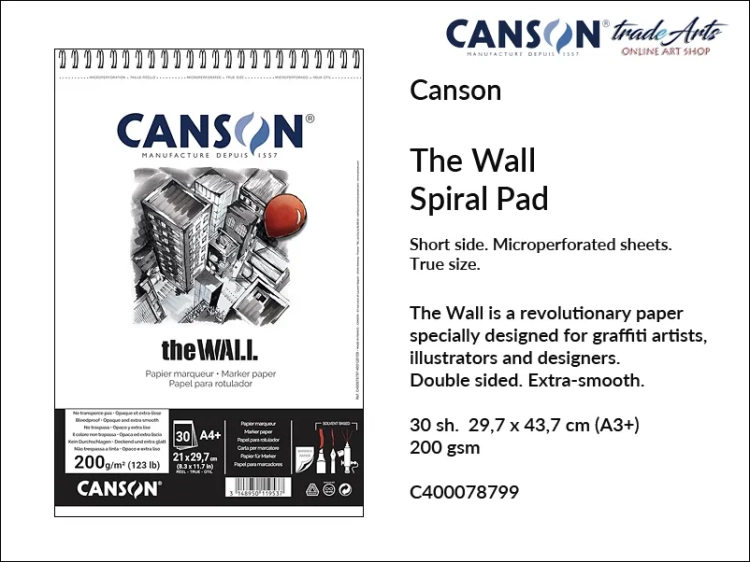 Canson The Wall Spiral Pad A3+, Canson The Wall blok do graffiti i markerów na spirali A3+, blok do graffiti na spirali A3+ Canson The Wall, bloki do graffiti Canson The Wall, markery, pisaki, tusz, atrament, ilustracje, graffiti,