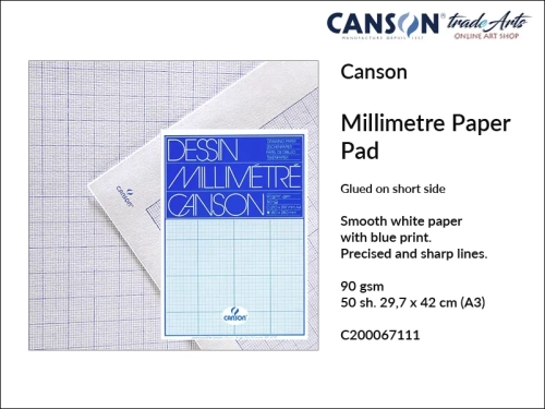 Canson Millimetre Paper 90 gsm Glued Pad A3, papier milimetrowy niebieski 90 gsm blok klejony A3, papier milimetrowy niebieski 90 gsm A4 Canson, papier milimetrowy Canson, papier milimetrowy niebieski A3, Canson,