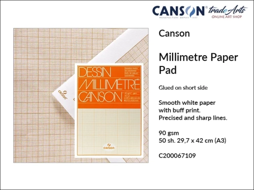 Canson Millimetre Paper 90 gsm Glued Pad A3, papier milimetrowy brązowy 90 gsm blok klejony A3, papier milimetrowy brązowy 90 gsm A4 Canson, papier milimetrowy Canson, papier milimetrowy brązowy A3, Canson,