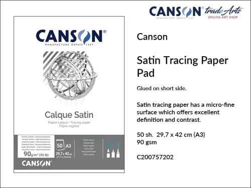 Canson Satin Tracing Paper 90 gsm Glued Pad A3, Canson kalka kreślarska satynowa 90 gsm blok klejony A3, kalka kreślarska satynowa 90 gsm A3 Canson, kalka kreślarska Canson, kalka satynowa kreślarska, kalka techniczna, kalka kreślarska 90 gsm,
