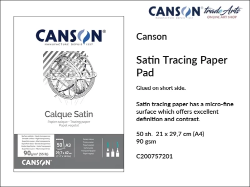 Canson Satin Tracing Paper 90 gsm Glued Pad A4, Canson kalka kreślarska satynowa 90 gsm blok klejony A4, kalka kreślarska satynowa 90 gsm A4 Canson, kalka kreślarska Canson, kalka satynowa kreślarska, kalka techniczna, kalka kreślarska 90 gsm,
