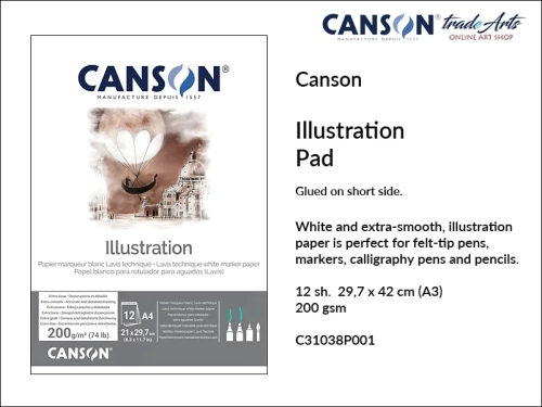 Canson Illustration Glued Pad A3, Canson Illustration blok do markerów klejony krótki bok A3, blok do pisaków A3klejony krótki bok Canson Illustration, bloki do obrazów Canson Illustration, manga pisaki, tusz, atrament, obrazy, grafika,