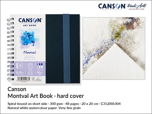 Canson Montval Art Spiral Book short side 20x20 cm, artbook Canson Montval 20x20 cm na spirali krótki bok, książka artystyczna Canson Montval 20x20 cm na spirali krótki bok, artbook do akwareli Canson Montval, akwarela, artbook,
