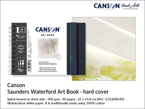 Saunders Waterford Art Spiral Book short side A5, artbook Canson Saunders Waterford A5 na spirali krótki bok książka artystyczna Saunders Waterford A5 na spirali krótki bok, artbook do akwareli Canson Saunders Waterford, akwarela, artbook,