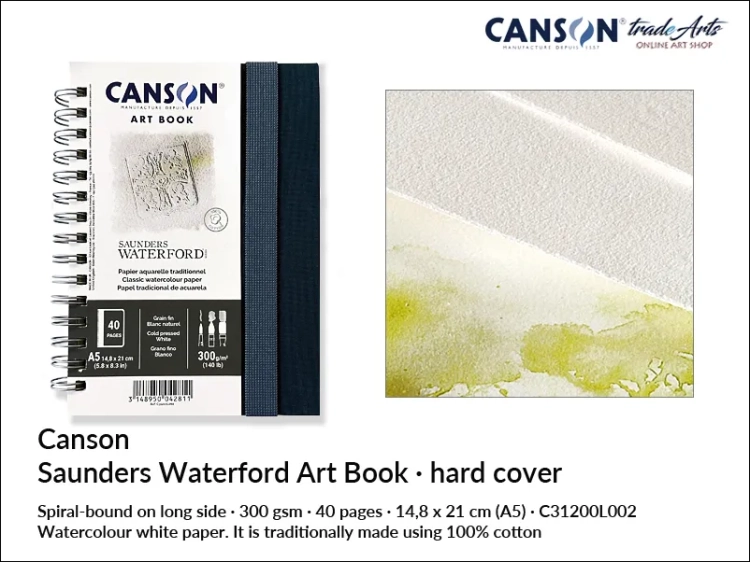 Saunders Waterford Art Spiral Book A5, artbook Canson Saunders Waterford A5 na spirali, książka artystyczna Saunders Waterford A5 na spirali, artbook do akwareli Canson Saunders Waterford, Canson Saunders Waterford Art Book, akwarela, artbook,