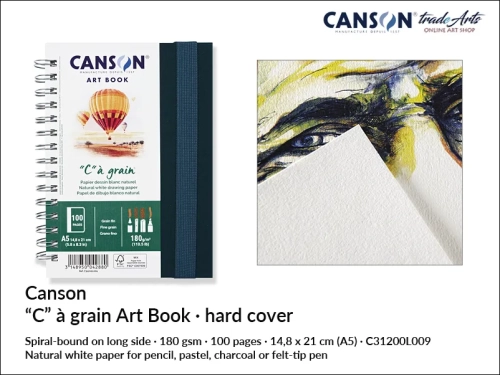Canson 'C' à Grain Art Book Spiral Book A5, artbook Canson 'C' à Grain Art Book A5 na spirali, książka artystyczna Canson 'C' à Grain A5 na spirali, artbook do rysunku Canson 'C' à Grain, Canson 'C' à Grain Art Book, szkic, rysunek,  artbook,