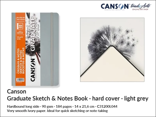 Canson Graduate Light Grey Sketch Hardbound Book, książka Canson Graduate Light Grey do szkicu, book do szkicu Canson Graduate Light Grey Hardbound, szkicownik Canson Graduate Light Grey Hardbound Book, szkicowanie, rysowanie, kredka,