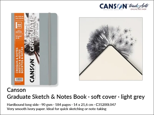Canson Graduate Light Grey Sketch Soft Cover Book, książka Canson Graduate Light Grey do szkicu, book do szkicu Canson Graduate Light Grey Soft Cover, szkicownik Canson Graduate Light Grey Soft Cover Book, szkicowanie, rysowanie, kredka,