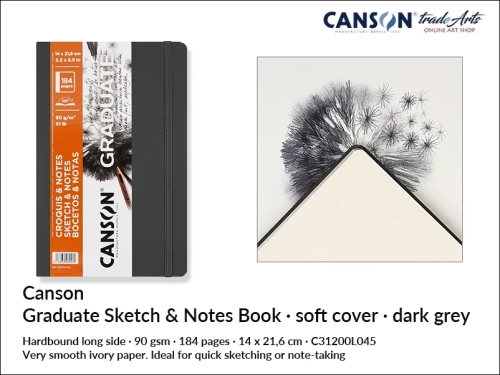 Canson Graduate Dark Grey Sketch Soft Cover Book, książka Canson Graduate Dark Grey do szkicu, book do szkicu Canson Graduate Dark Grey Soft Cover, szkicownik Canson Graduate LDark Soft Cover Book, szkicowanie, rysowanie, kredka,