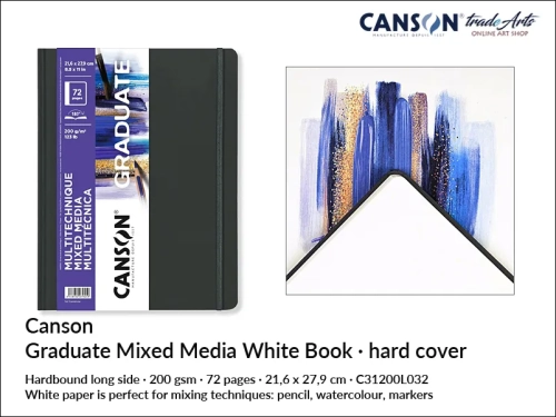 Canson Graduate Mixed Media White Hard Cover Book A4, książka Canson GraduateMixed Media Whitea A4, techniki mieszane Canson Graduate Mixed Media White Hard Cover A4, artbook Canson Graduate  Mixed Media White Hard  Cover Book, akwarela,