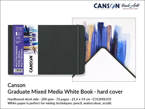Canson Graduate Mixed Media White Hard Cover Book A5, książka Canson GraduateMixed Media Whitea A5, techniki mieszane Canson Graduate Mixed Media White Hard Cover A5, artbook Canson Graduate  Mixed Media White Hard  Cover Book, akwarela,