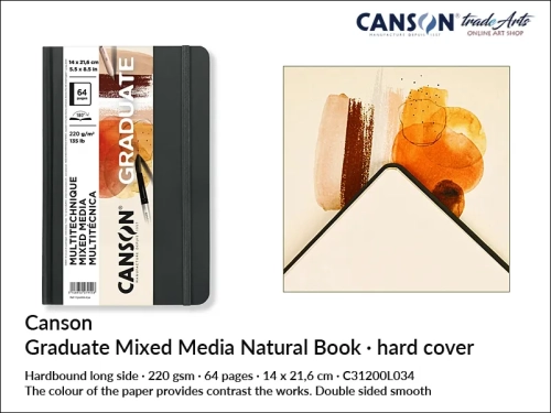 Canson Graduate Mixed Media Natural Hard Cover Book A5, książka Canson Graduate Mixed Media Natural A5, artbook techniki mieszane Canson Graduate Mixed Media Hard Cover A5, artbook Canson Graduate  Mixed Media Natural Hard  Cover Book,