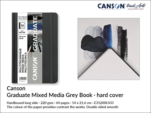 Canson Graduate Mixed Media Grey Hard Cover Book A5, książka Canson Graduate Mixed Media Grey A5, artbook techniki mieszane Canson Graduate Mixed Media Hard Cover A5, artbook Canson Graduate  Mixed Media Grey Hard  Cover Book,