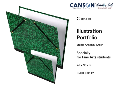 Teczki tekturowe na prace artystyczne Canson Annonay Green, Canson Annonay Green teczka tekturowa na prace 26 x 33 cm, teczki na prace artystyczne, portfolio, teczki na prace dla studentów, rysunek, malarstwo, szkic, teczka na prace,