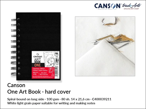 Canson One Art Book Spiral Hard Cover Book 14 x 21,6 cm, Canson One Art Book  spirala do rysunku 14 x 21,6 cm, artbook do rysunku na spirali Canson One Art Book, szkicownik Canson One Art Book na spirali, szkicowanie, rysowanie, kredka,