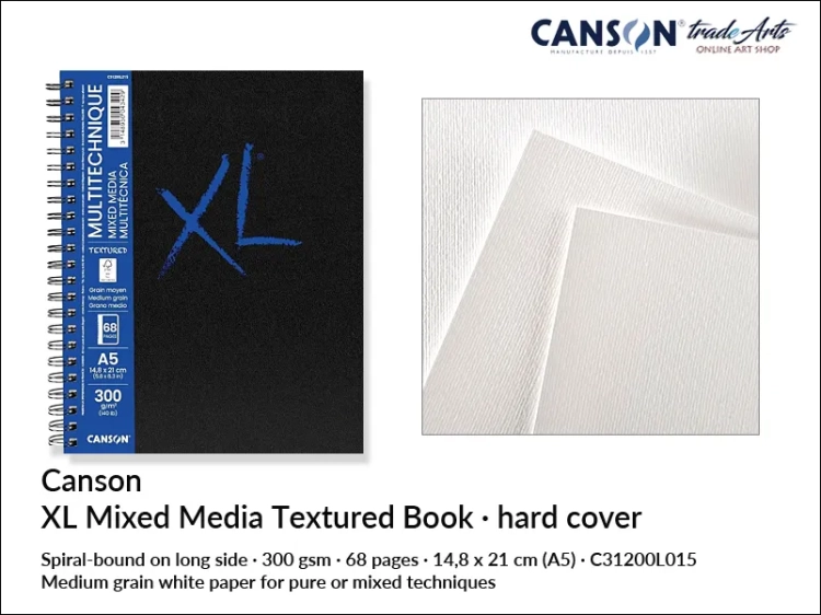 Canson XL Media Textured Spiral Book A5, książka Canson XL Book techniki mieszane A5 na spirali, artbook do technik mieszanych A5 Canson XL Media Textured Book , artbook Canson XL Spiral Hard  Cover Media Textured Book, akwarela,