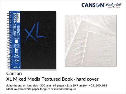 Canson XL Media Textured Spiral Book A4, książka Canson XL Book techniki mieszane A4 na spirali, artbook do technik mieszanych A4 Canson XL Media Textured Book , artbook Canson XL Spiral Hard  Cover Media Textured Book, akwarela, ołówek,
