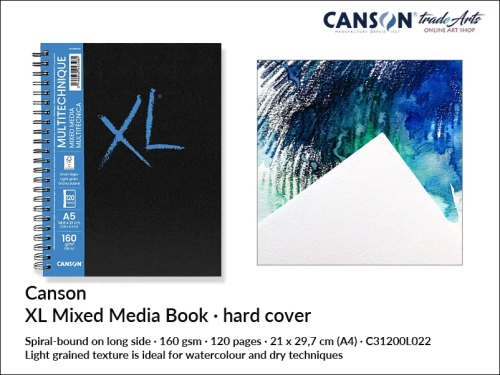 Canson XL Mixed Media Spiral Book A4, książka Canson XL Mixed Media Book techniki mieszane A4 na spirali, artbook do technik mieszanych A4 Canson XL Mixed Media Book , artbook Canson XL Spiral Hard  Cover Mixed Media Book, akwarela,