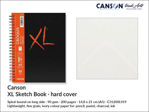 Canson XL Sketch Spiral Book A5, książka Canson XL do szkicu na spirali A5 twarda oprawa, artbook do szkicu Canson XL Spiral Hard Cover, szkicownik na spirali A5 Canson XL Sketch Hard Cover Book, szkicowanie, rysowanie, kredka,