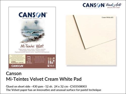 Canson Mi-Teintes Velvet Cream White 430 gsm 24x32 cm, blok do pasteli suchych Cream White Canson Mi-Teintes Velvet, blok do pasteli miękkich 24x32 cm Cream White Mi-Teintes Velvet, blok 430 gsm do pasteli suchych Canson, Mi-Teintes Velvet, pastele,