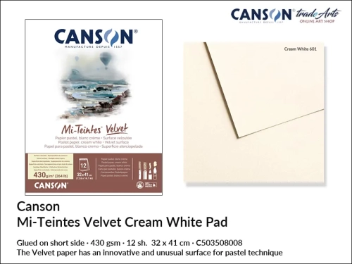 Canson Mi-Teintes Velvet Cream White 430 gsm 32x41 cm, blok do pasteli suchych Cream White Canson Mi-Teintes Velvet, blok do pasteli miękkich 32x41 cm Cream White Mi-Teintes Velvet, blok 430 gsm do pasteli suchych Canson, Mi-Teintes Velvet, pastele,
