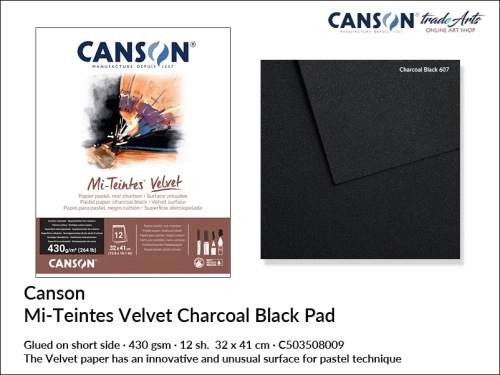 Canson Mi-Teintes Velvet Charcoal Black 430 gsm 32x41 cm, blok do pasteli suchych Charcoal Black Canson Mi-Teintes Velvet, blok do pasteli miękkich 32x41 cm Charcoal Black Mi-Teintes Velvet, blok 430 gsm do pasteli suchych Canson, Mi-Teintes Velvet